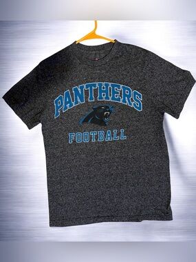 Panthers Football Heather Black Tee with Blue Logo